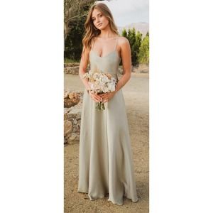 Show Me Your Mumu Faith Maxi Gown in Moss Green Luxe Satin Small NWOT